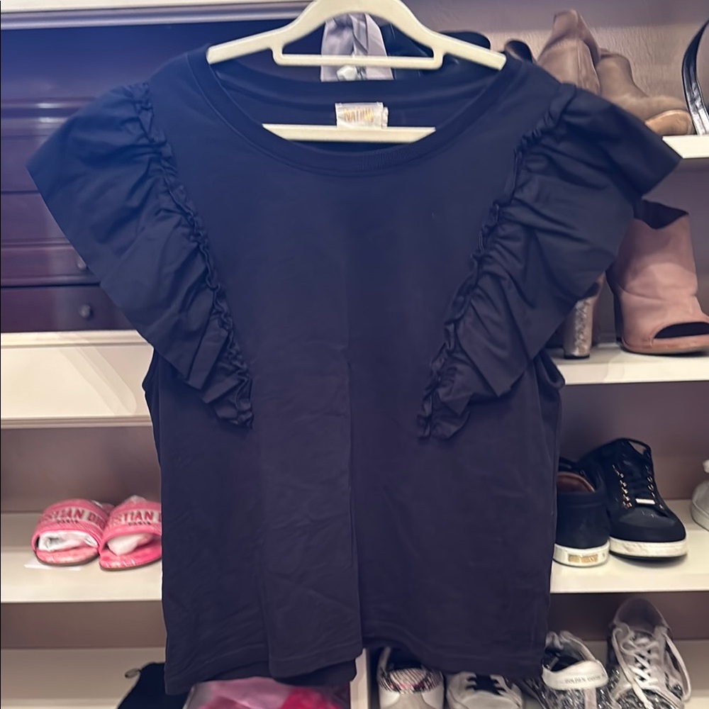 Nation LTD Blue Ruffled Cap Sleeve Blouse